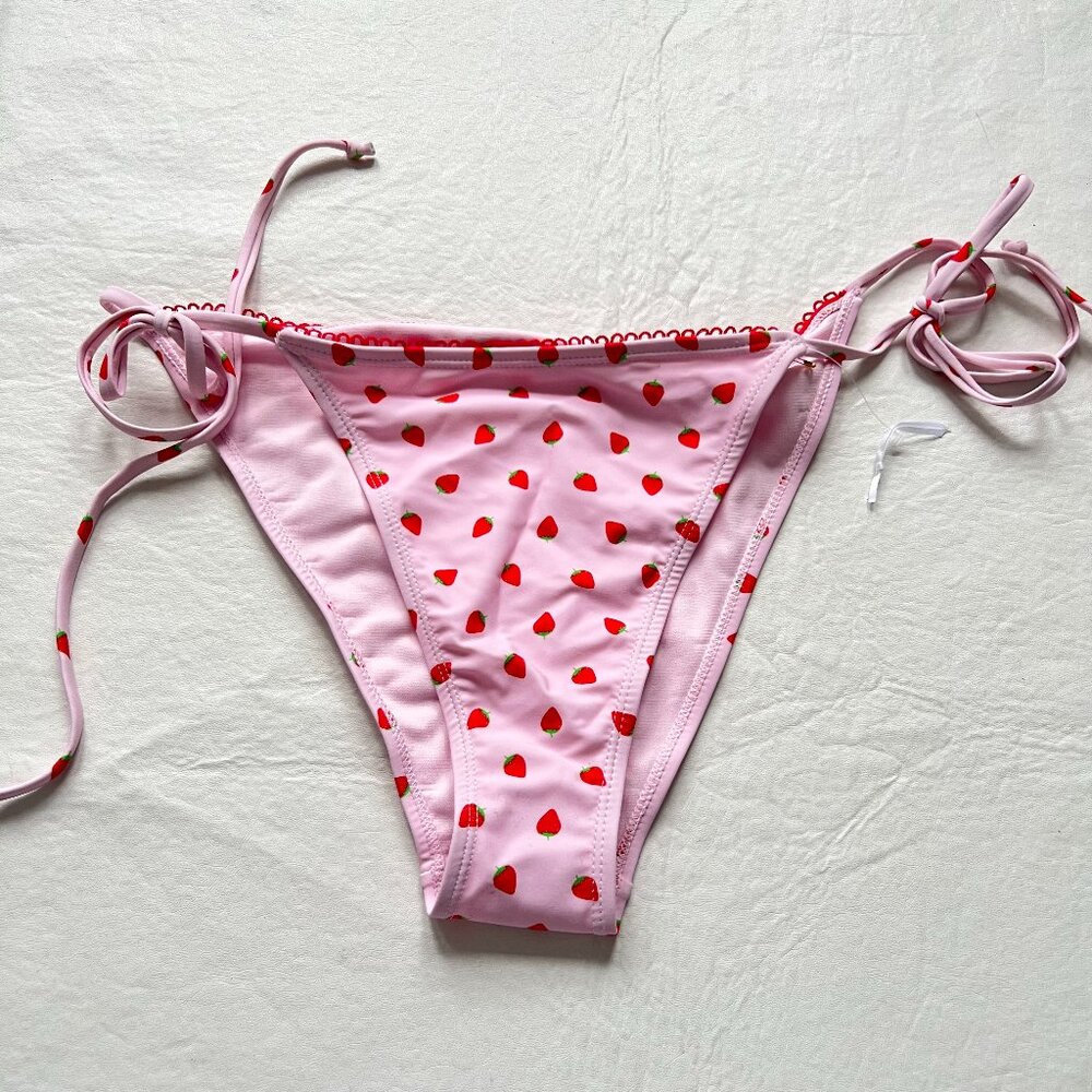 Betty Jade bikini bottoms XL cherry print pink red side tie fruit swim cherries